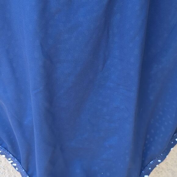 Kona Sol 1 Piece Swim 17 Dot Ruffle Shoulder One Piece Slim Swimsuit Navy Blue - Picture 12 of 14